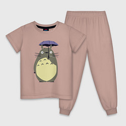 Пижама хлопковая детская Тоторо под зонтом, цвет: пыльно-розовый