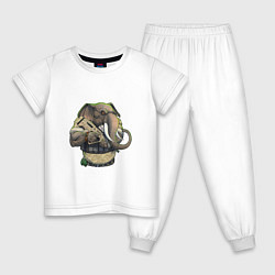 Пижама хлопковая детская Слон-военный, цвет: белый