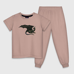 Пижама хлопковая детская Черный дракон, цвет: пыльно-розовый