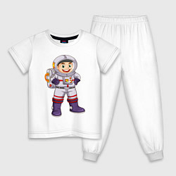 Пижама хлопковая детская Веселый космонавт, цвет: белый