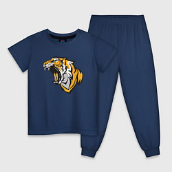Пижама хлопковая детская Грозный Тигр, цвет: тёмно-синий