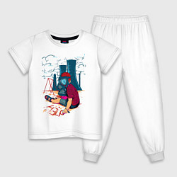 Пижама хлопковая детская Мальчик в противогазе, цвет: белый