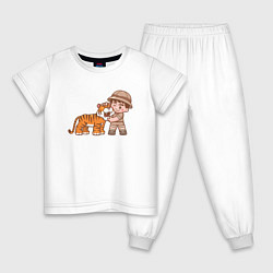 Пижама хлопковая детская Tiger Friend, цвет: белый
