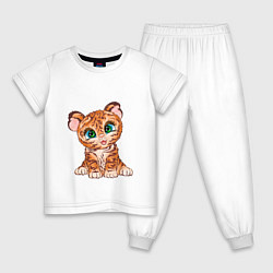 Пижама хлопковая детская Милый тигренок, цвет: белый