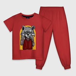 Пижама хлопковая детская Походный енот, цвет: красный