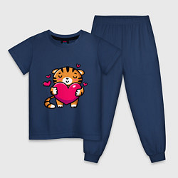 Пижама хлопковая детская Милый тигренок с сердечком, цвет: тёмно-синий