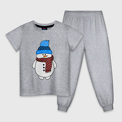 Пижама хлопковая детская Снеговик в шапочке, цвет: меланж