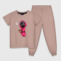 Пижама хлопковая детская Игра в кальмара - милая девушка, цвет: пыльно-розовый