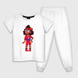 Пижама хлопковая детская Мег Brawl Stars иллюстрация, цвет: белый