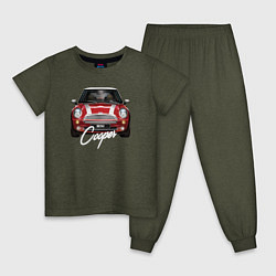 Пижама хлопковая детская Авто Mini Cooper, цвет: меланж-хаки