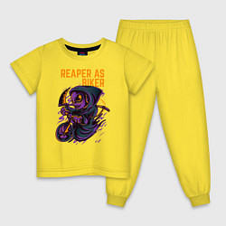 Пижама хлопковая детская Велосипедист с косой, цвет: желтый