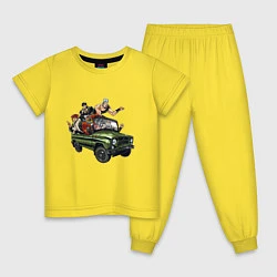 Пижама хлопковая детская Персонажи жожо едут на уазике джо джо, цвет: желтый