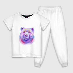 Пижама хлопковая детская Неоновый медведь, цвет: белый