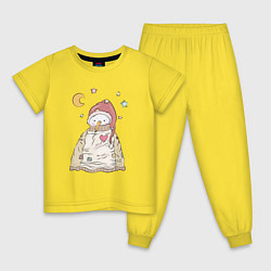 Пижама хлопковая детская Снеговик в свитере, цвет: желтый