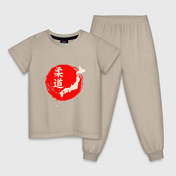 Пижама хлопковая детская Дзюдо Япония, цвет: миндальный
