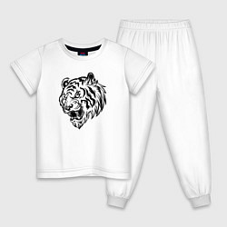 Пижама хлопковая детская Тигр черный на белом, цвет: белый