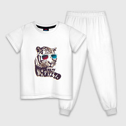 Пижама хлопковая детская ТриД тигр, цвет: белый