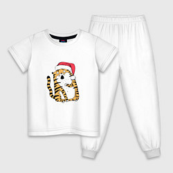 Пижама хлопковая детская Удивленный новогодний тигр, цвет: белый