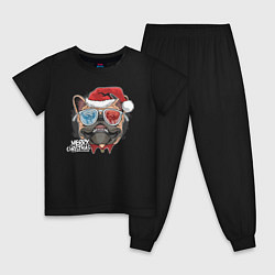 Пижама хлопковая детская Christmas Dog, цвет: черный