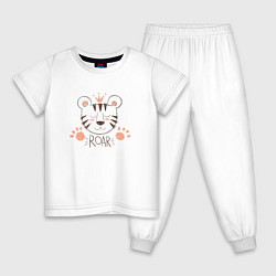 Пижама хлопковая детская Тигр в короне, цвет: белый