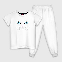 Пижама хлопковая детская Белый кот 01, цвет: белый