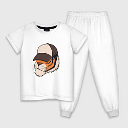 Пижама хлопковая детская Голова тигра в кепке, цвет: белый