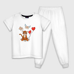 Пижама хлопковая детская Влюбленный тигренок с валентинками, цвет: белый