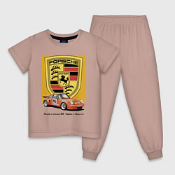 Пижама хлопковая детская Porsche 911 Carrera RSR - Daytona 24 Hours 1973, цвет: пыльно-розовый