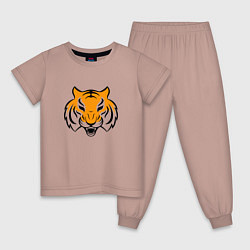 Пижама хлопковая детская Тигр логотип, цвет: пыльно-розовый