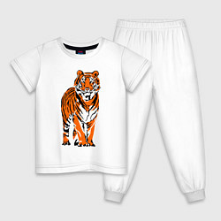 Пижама хлопковая детская Тигр в джунглях, цвет: белый
