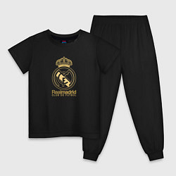 Пижама хлопковая детская Real Madrid gold logo, цвет: черный