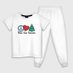 Пижама хлопковая детская Peace Love and Christmas, цвет: белый