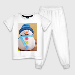 Пижама хлопковая детская Счастливый снеговичок, цвет: белый