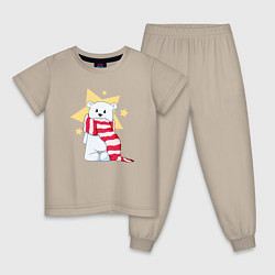 Пижама хлопковая детская Звездный малыш медведь, цвет: миндальный