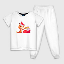 Пижама хлопковая детская Веселый тигренок с подарками, цвет: белый