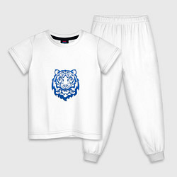 Пижама хлопковая детская Символ года тигренок синий, цвет: белый
