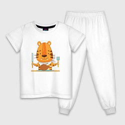 Пижама хлопковая детская Тигренок кушает, цвет: белый