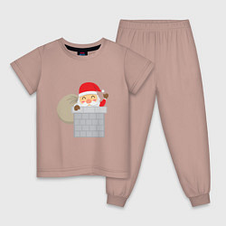Пижама хлопковая детская Дед Мороз в трубе, цвет: пыльно-розовый