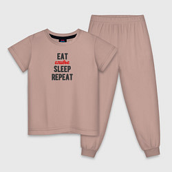 Пижама хлопковая детская Eat оливье Sleep Repeat, цвет: пыльно-розовый