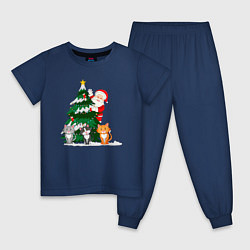 Пижама хлопковая детская Санта передает вам привет, цвет: тёмно-синий