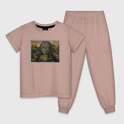 Пижама хлопковая детская Монна Лиза Жаба Мем, цвет: пыльно-розовый