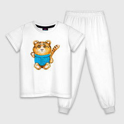 Пижама хлопковая детская Плюшевый тигренок, цвет: белый