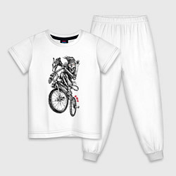 Пижама хлопковая детская Skeleton on a cool bike, цвет: белый