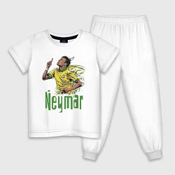 Пижама хлопковая детская Неймар - звезда Бразильского футбола, цвет: белый