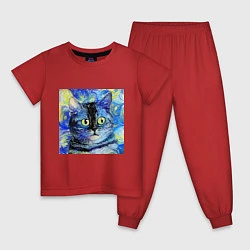 Пижама хлопковая детская Кот ван Гога Настроение, цвет: красный