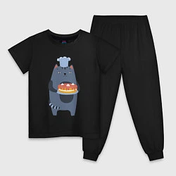Пижама хлопковая детская Котик Повар 2022, цвет: черный
