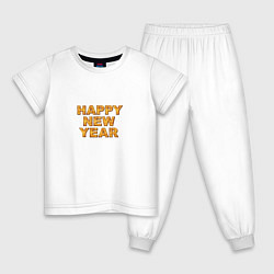 Пижама хлопковая детская С Новым Годом золотыми буквами, цвет: белый