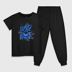 Пижама хлопковая детская Голубой орнамент Гжель, цвет: черный
