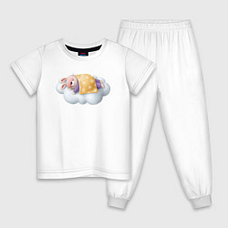 Пижама хлопковая детская Спящий кролик спокойной ночи, цвет: белый