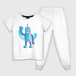 Пижама хлопковая детская Приветливый робот, цвет: белый